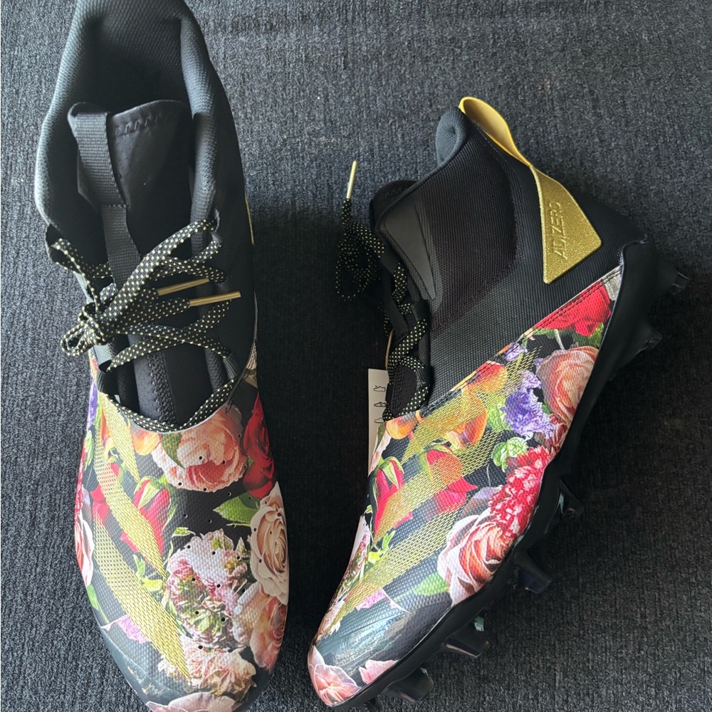 Adidas Adizero Chaos Speed “CORONATION” Black/Gold Floral Football Cleats Sz 16